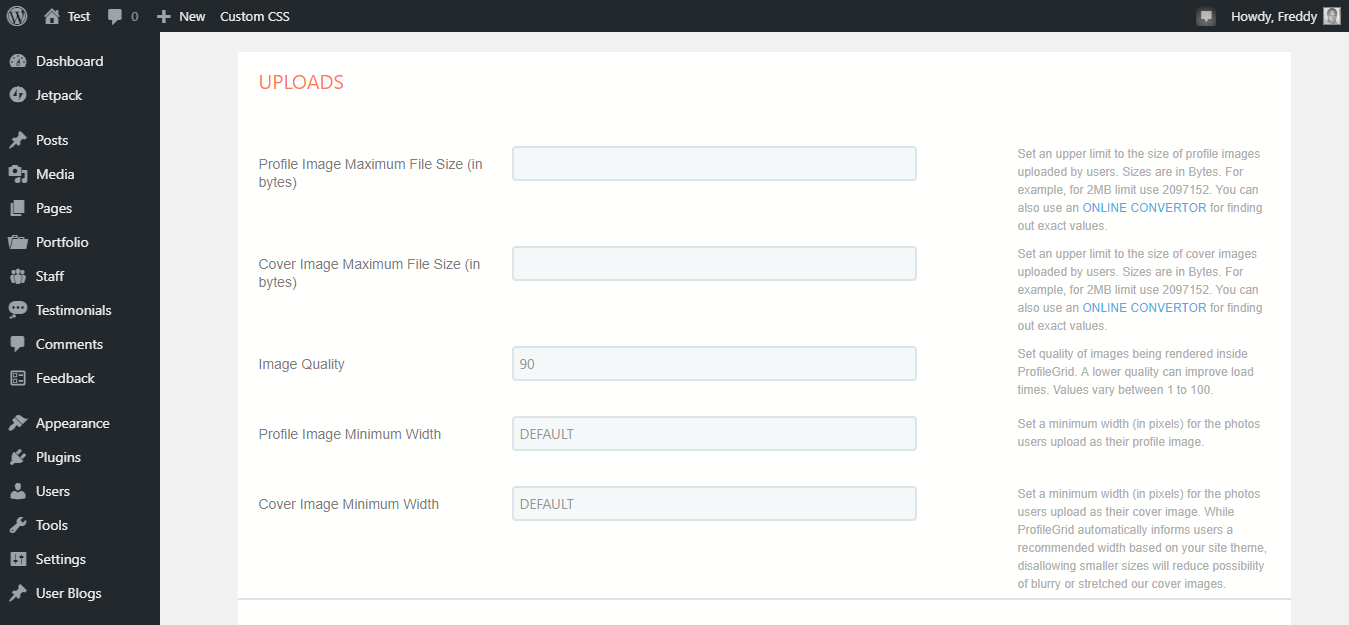 profilegrid upload settings