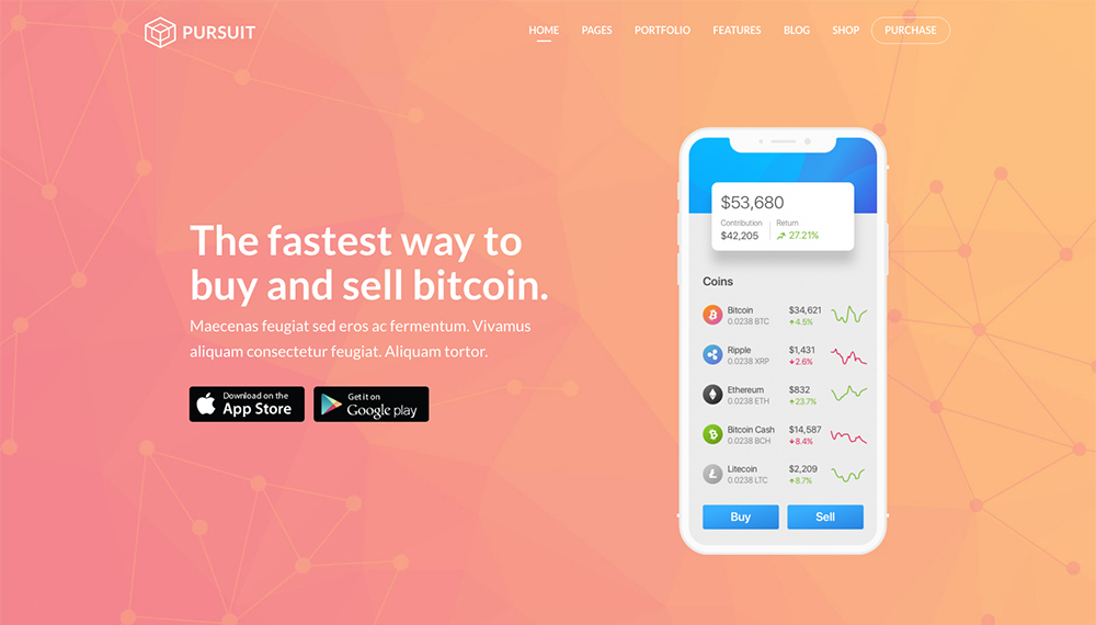 Pursuit Flexible Cryptocurrency App WordPress Theme