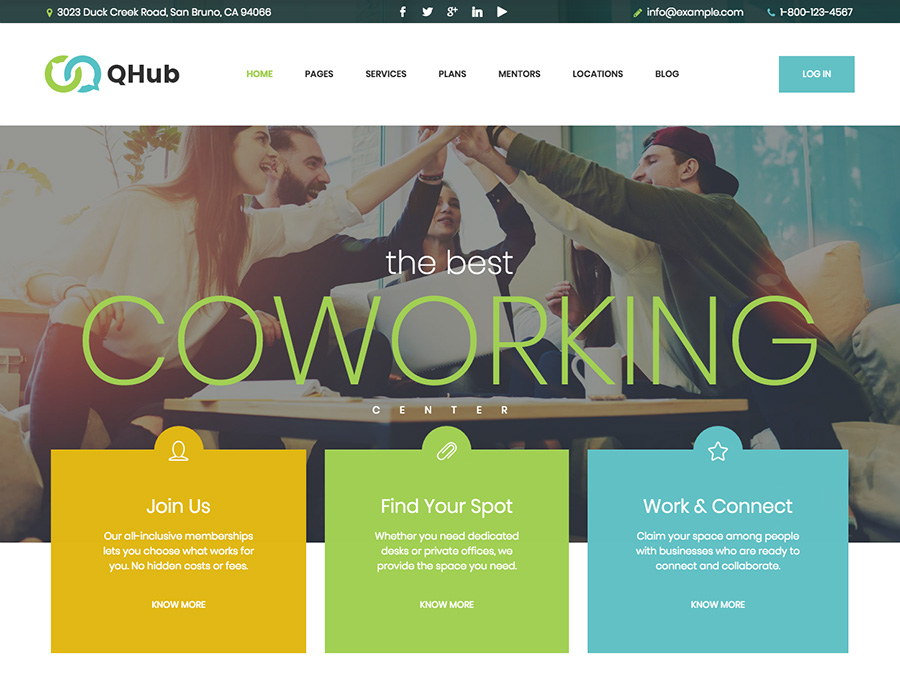WebHostingExhibit qhub-cowork-office-space-theme 12+ Best Coworking WordPress Themes of 2023  