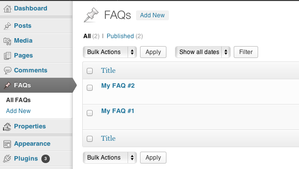 WordPress FAQ Plugin Admin Panel