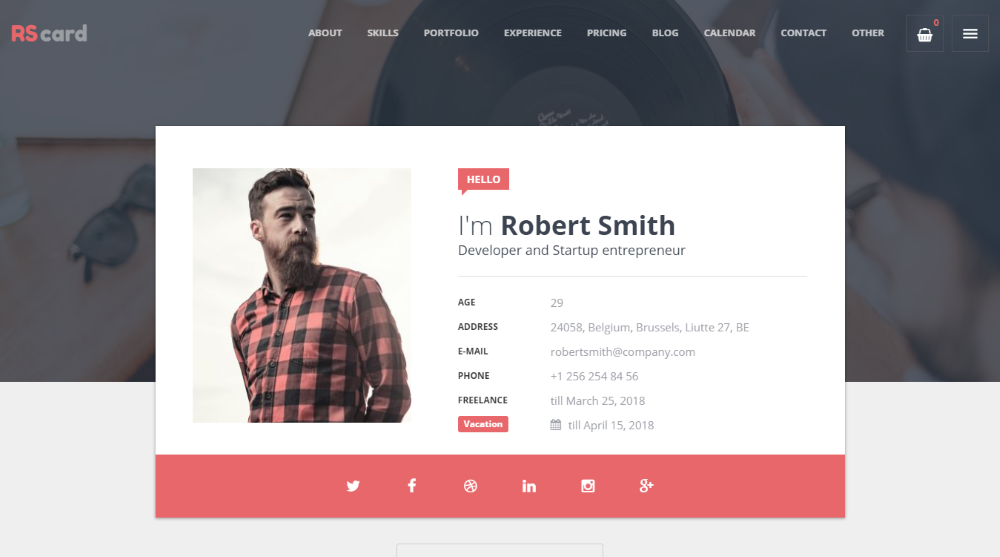 RSCard Material Design Resume CV vCard Theme