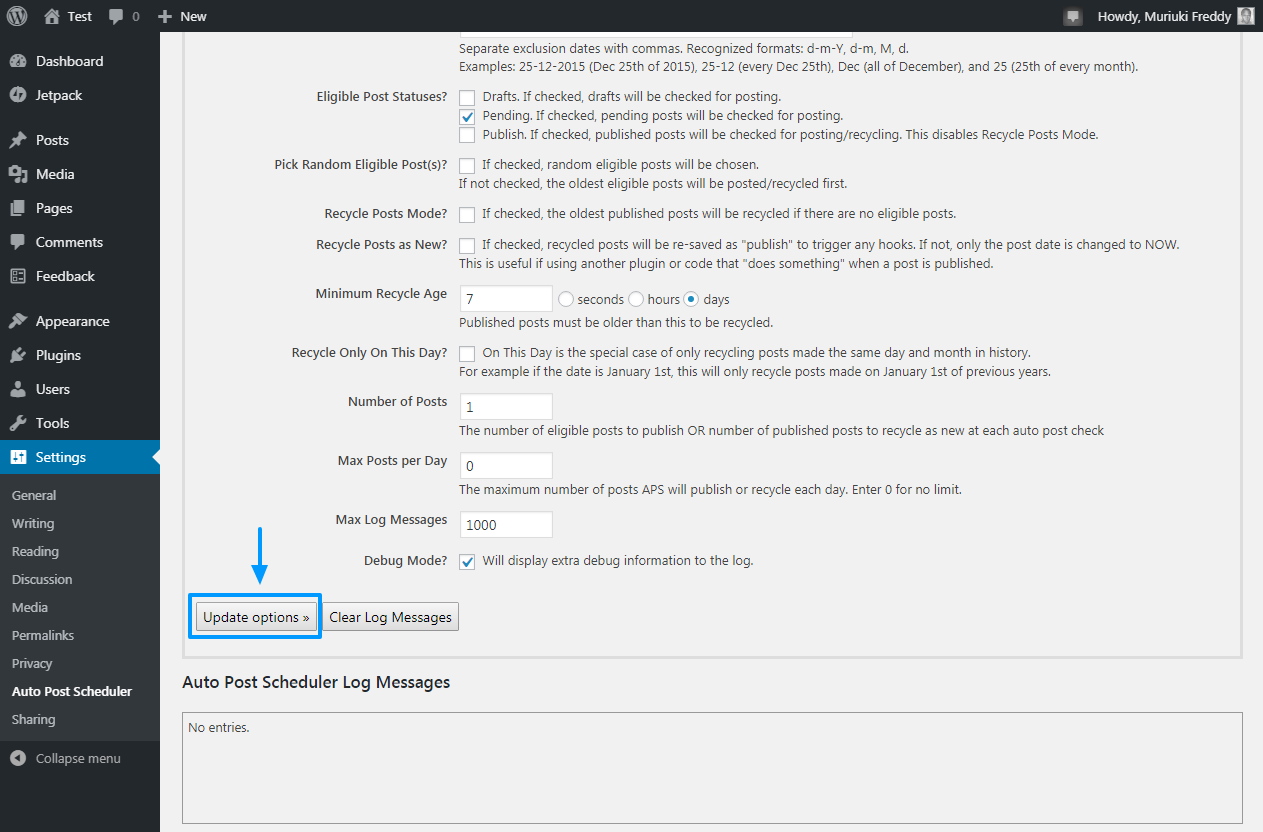 saving auto post scheduler options