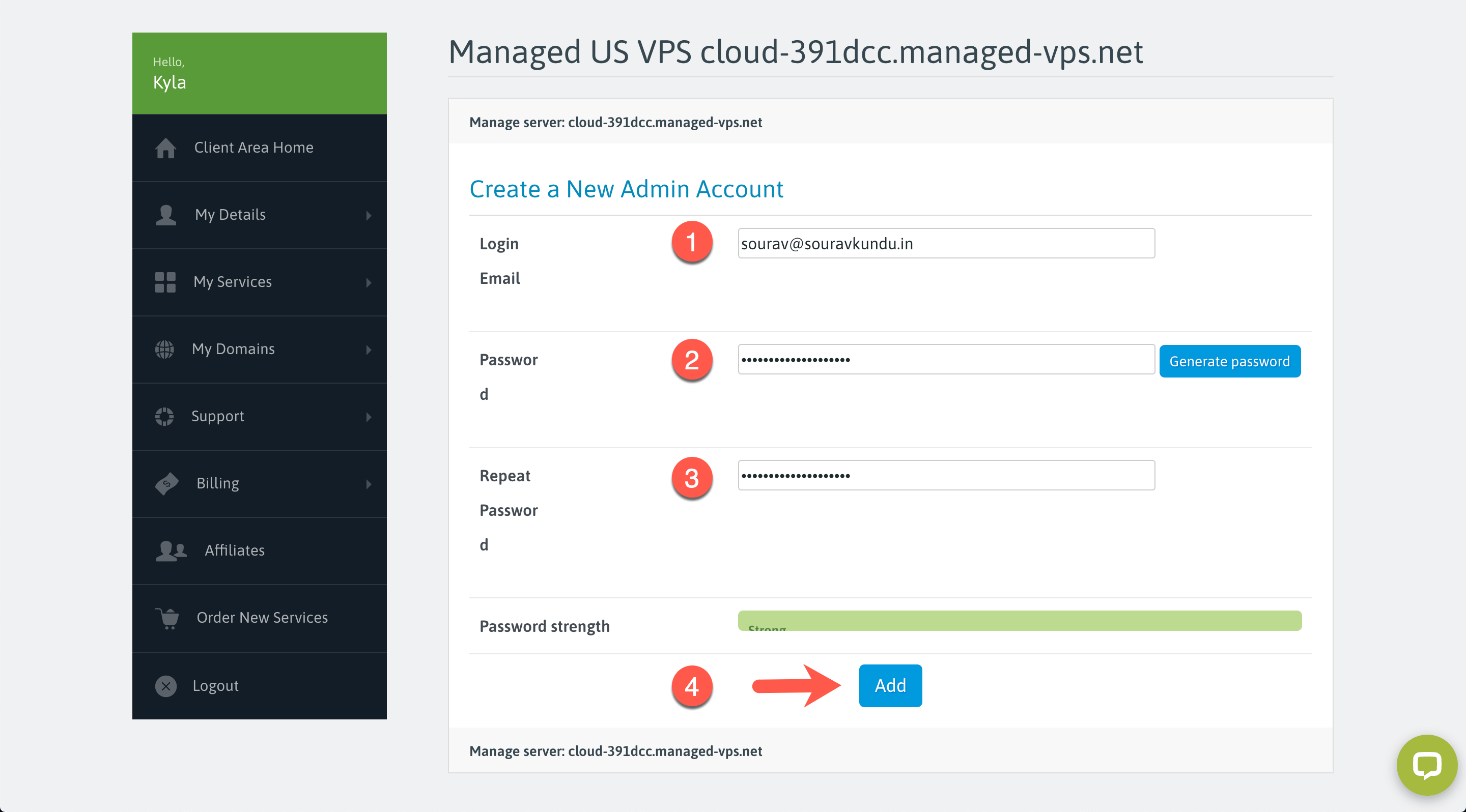 scala hosting set admin spanel password vps step 5