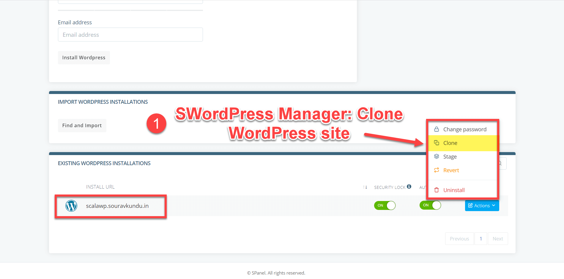 scala swordpress manager options - clone wordpress site 1