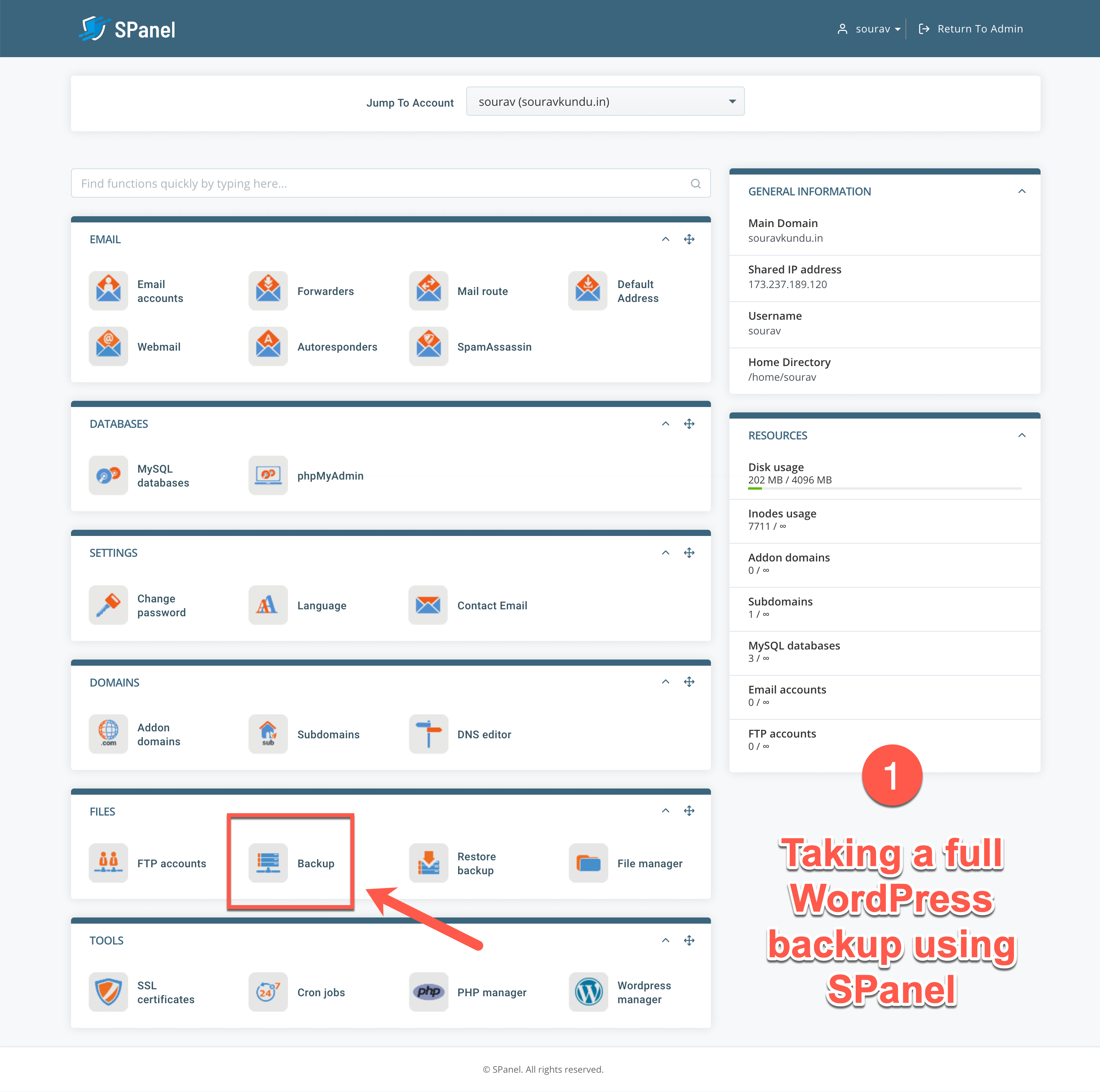 take a full wordpress backup in scala spanel part 1