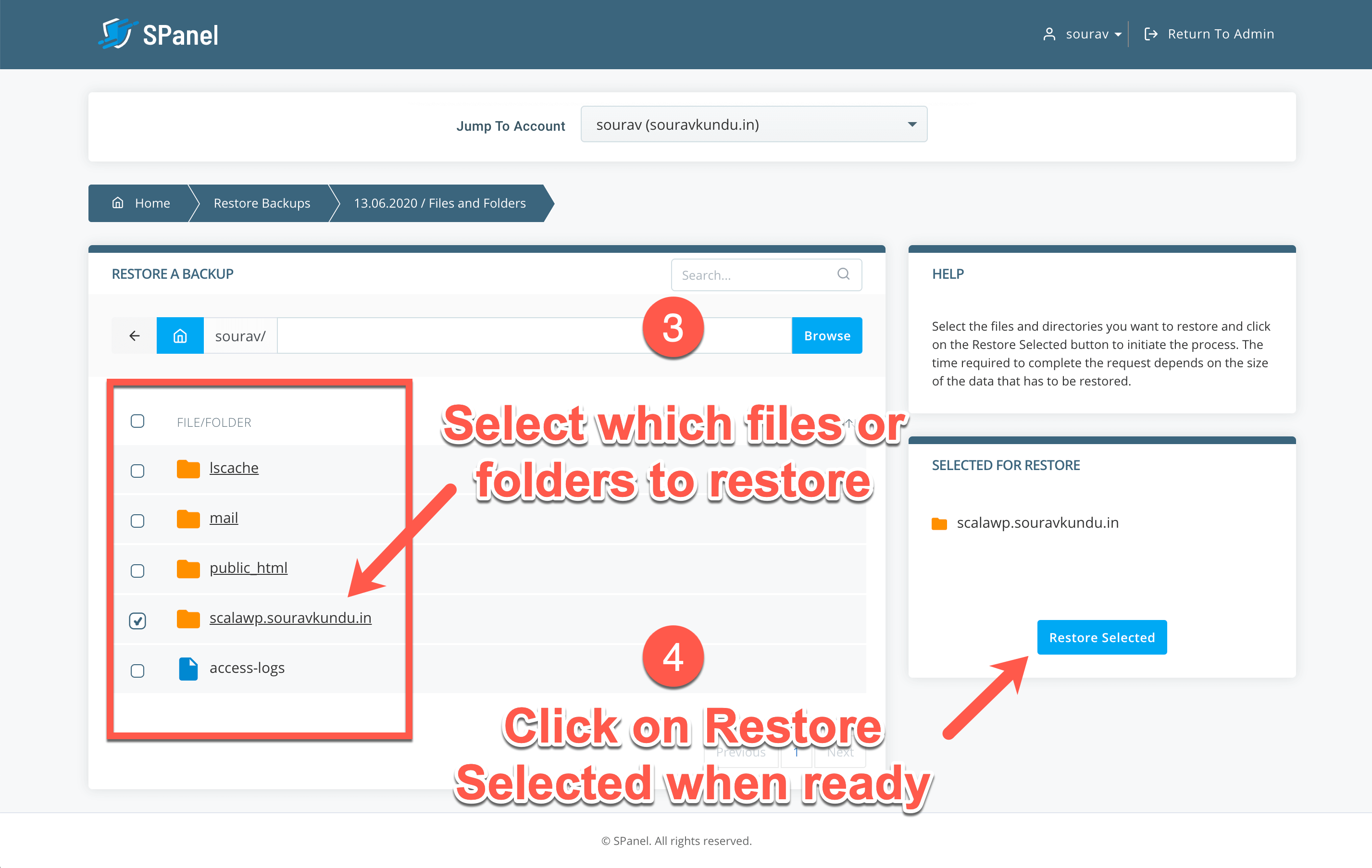how to restore wordpress backup in scala spanel part 3
