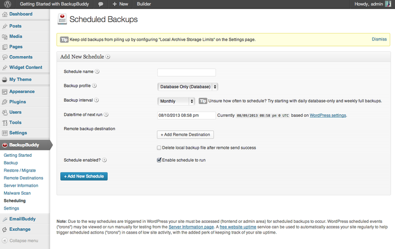 BackupBuddy Scheduled Backups