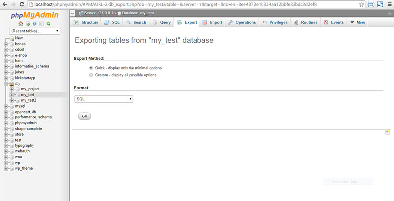 Export database tables