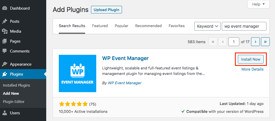 Install WP Event Manager