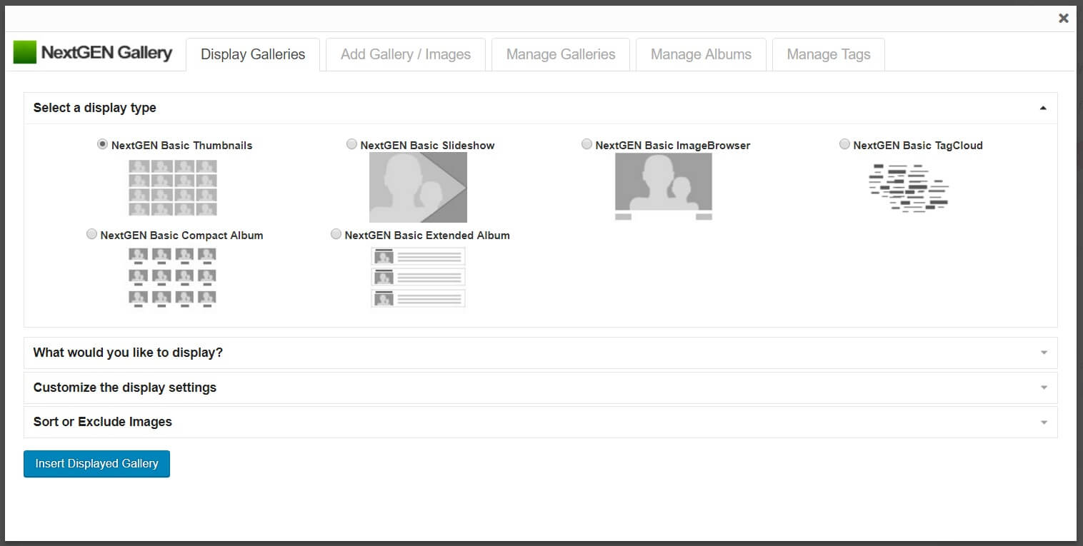 Display type selection in NextGEN Gallery