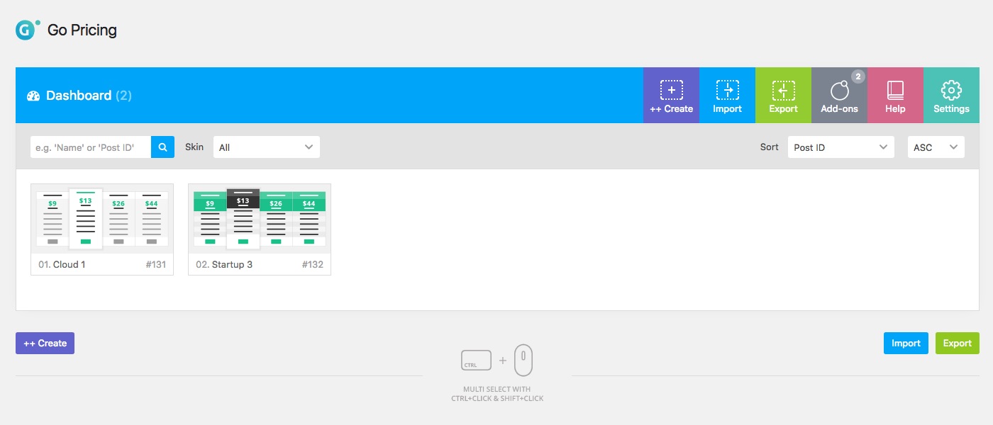 Go Pricing: New Tables