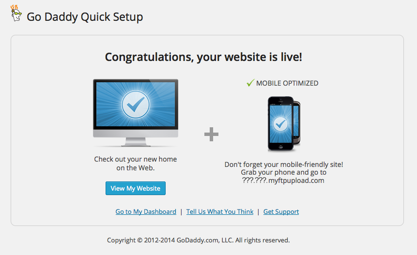 GoDaddy Quick Setup: Finished