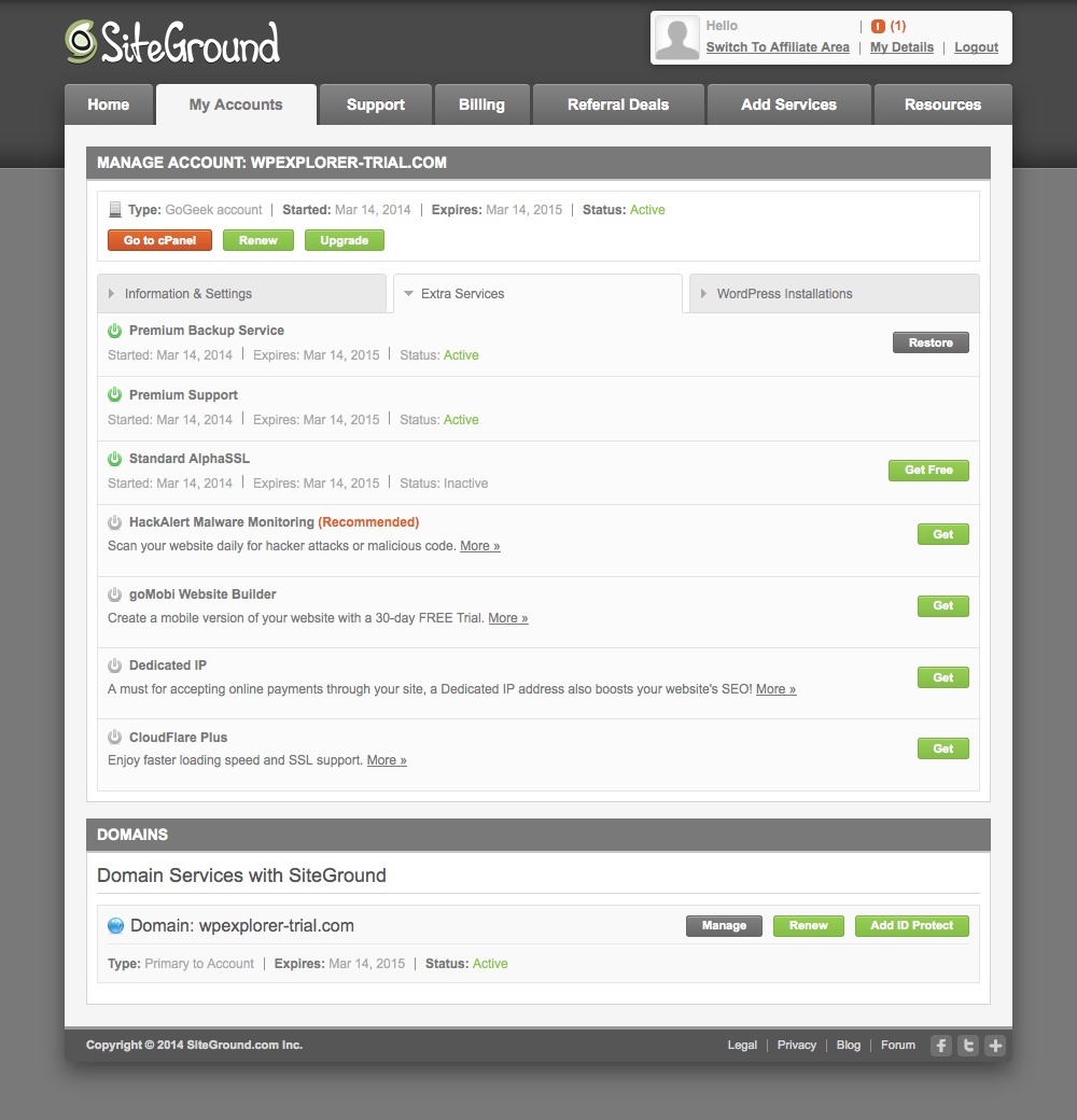 SiteGround Extra Services