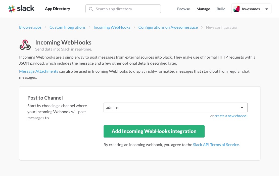 Slack Incoming Webhooks Channel