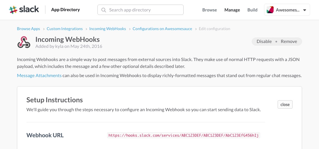 Slack Incoming Webhooks URL