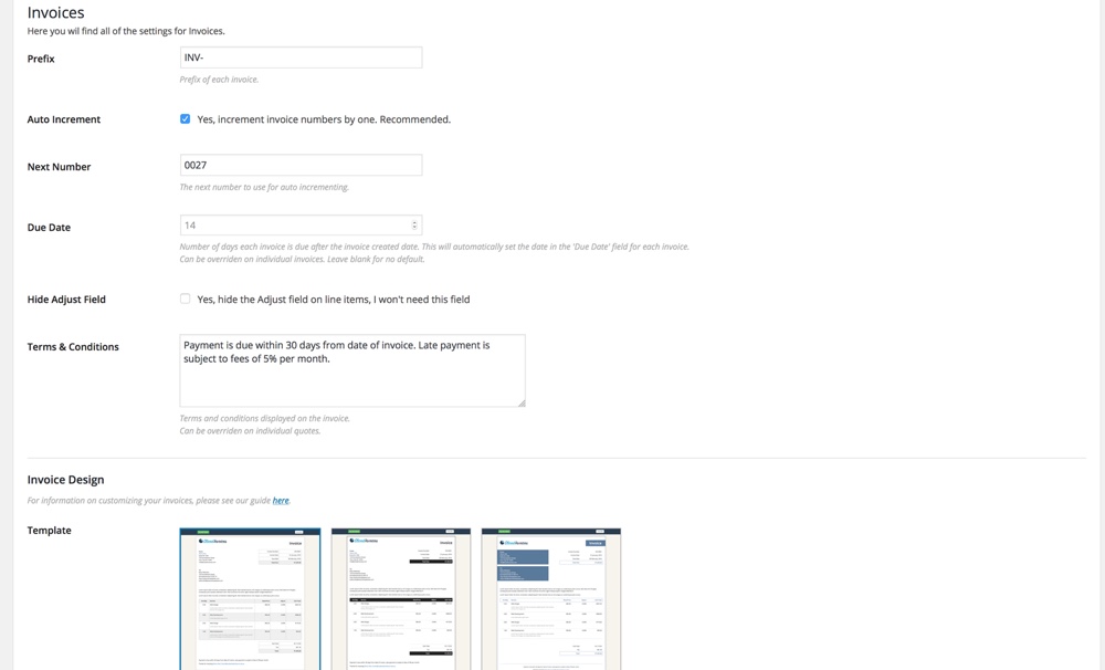 Sliced Invoices - Invoice Options