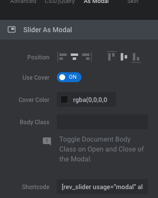 Slider Revolution General Options: As Modal