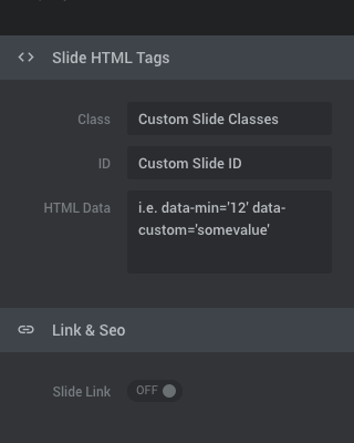 Slider Revolution Slide: Tags & Link