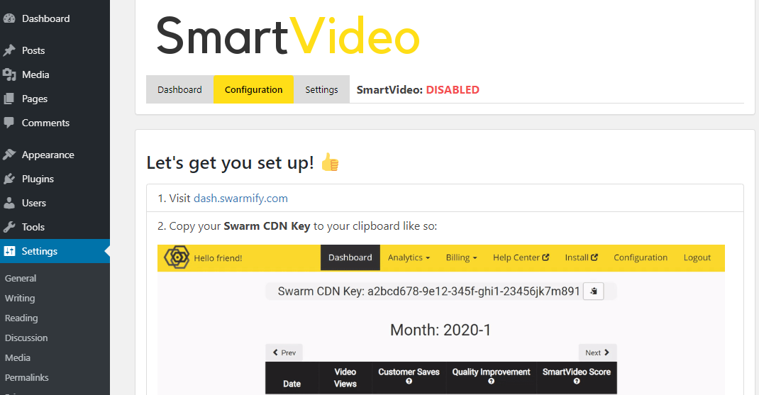 smartvideo configuration page