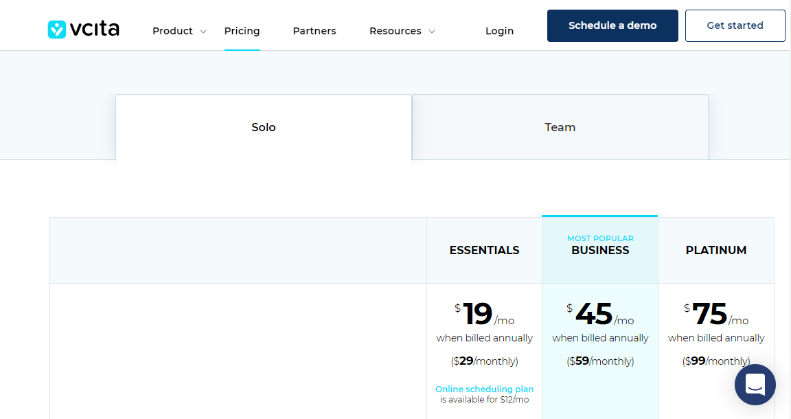 vcita solo pricing plans