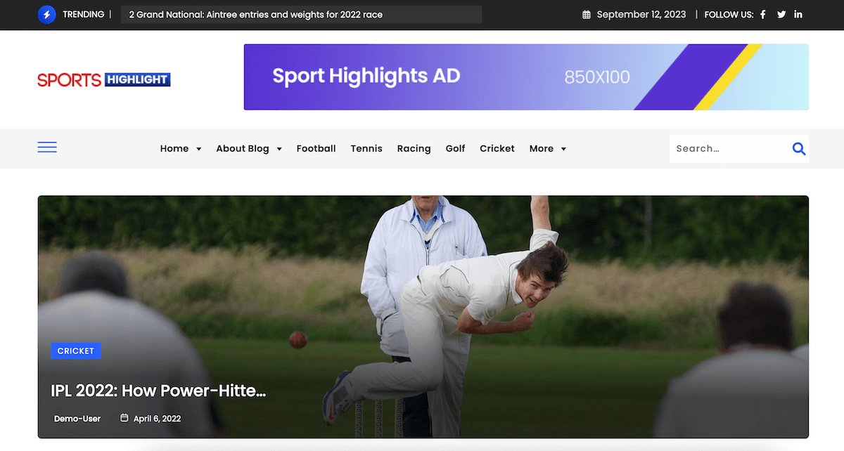 Sports Highlight Free WordPress Theme