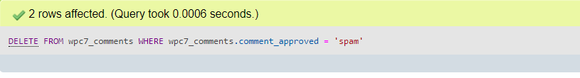 SQL Delete Spam Success