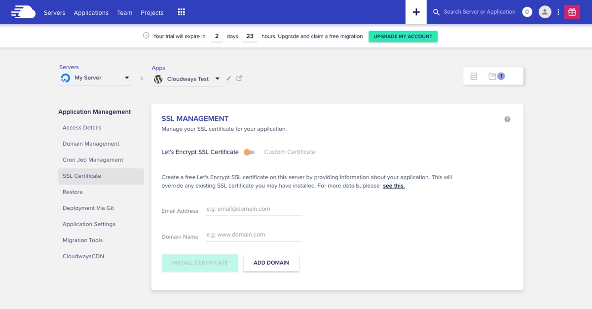 Cloudways Application SSL