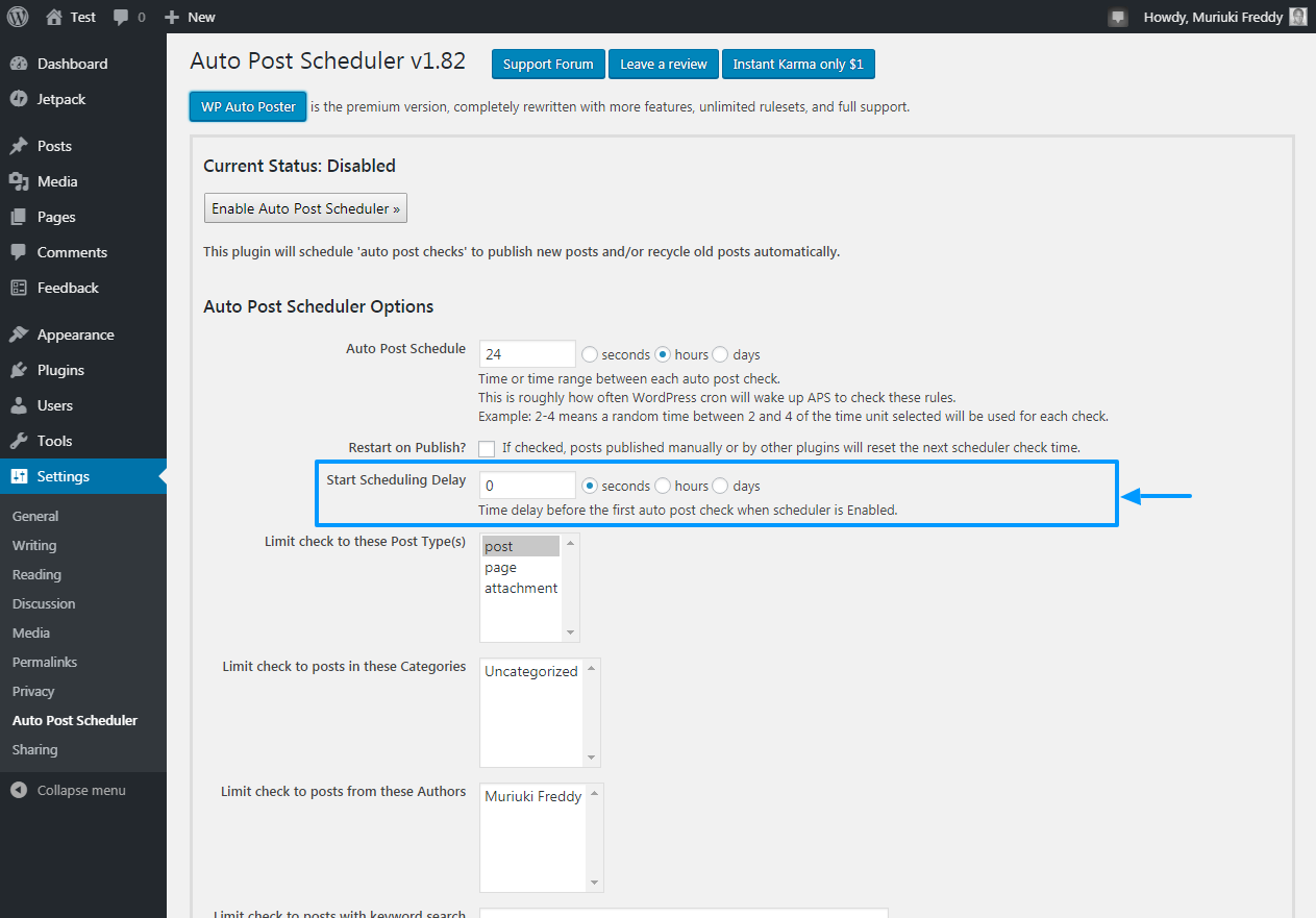 start scheduling delay option