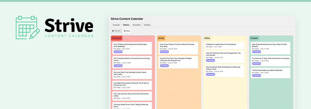 Calendario para contenido de Strive