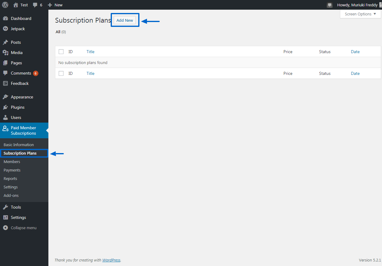 Paid Member Subscriptions Pro Add New Plan