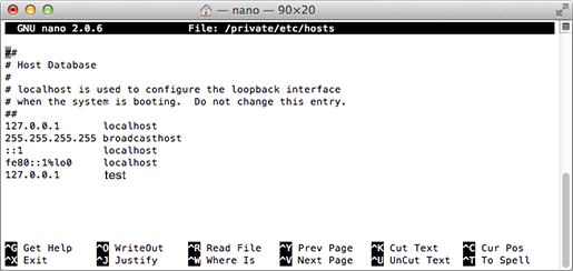 Add Database to Hosts FIle in Terminal