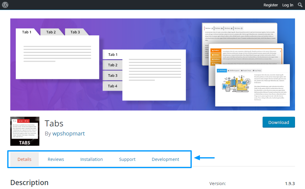 tabs at wordpress.org plugin description page