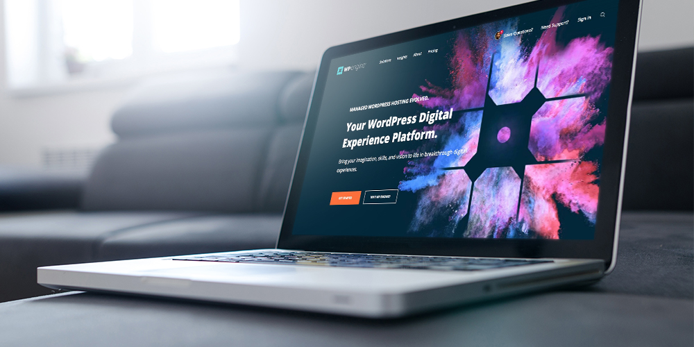 laptop showing the WPEngine hosting landing page