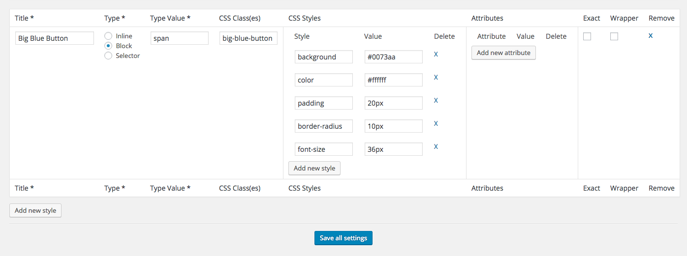 TinyMCE Custom Styles Options