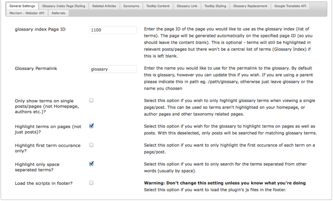 tooltip glossary general settings