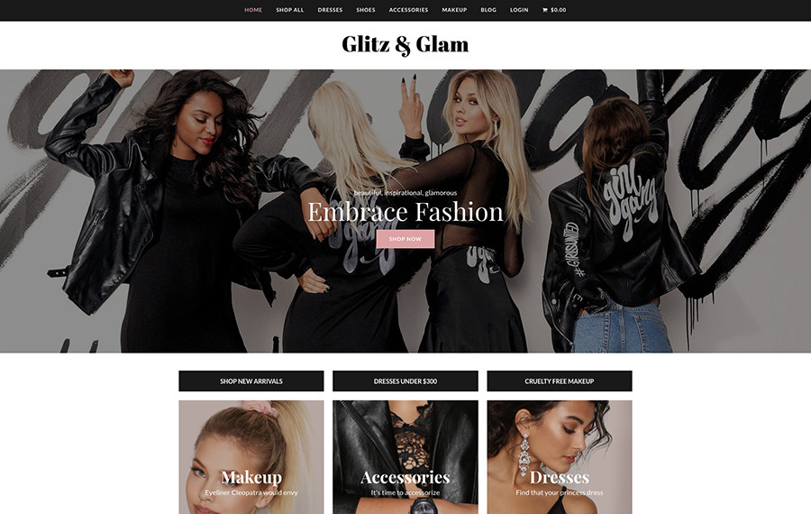 Demostración de WordPress de comercio electrónico Total Glitz & Glam