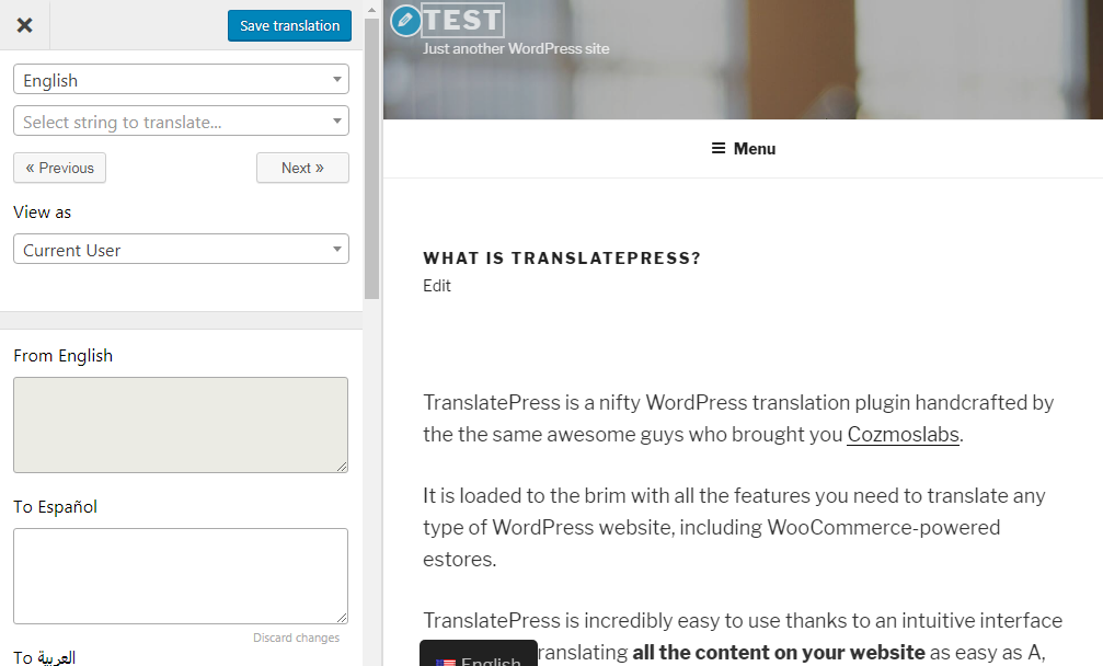 translatepress front end translator - Sabma Digital