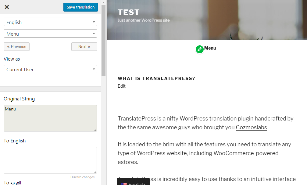 translatepress visual editor