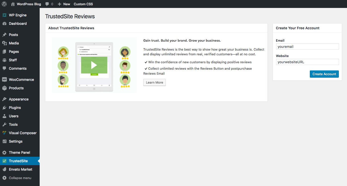 trustedside reviews WordPress plugin main dashboard page