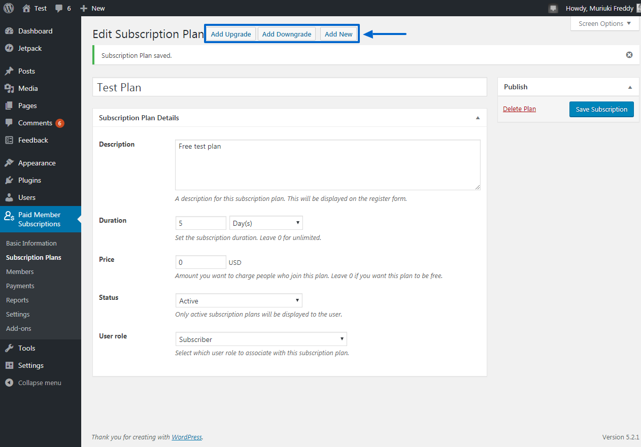 Paid Member Subscriptions Pro Edit Plan