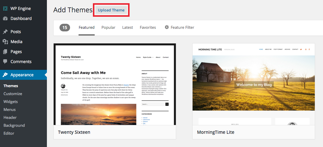 Uploading A WordPress Theme