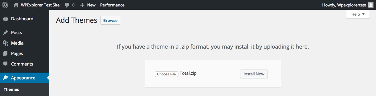 Upload Your WordPress Theme Zip File
