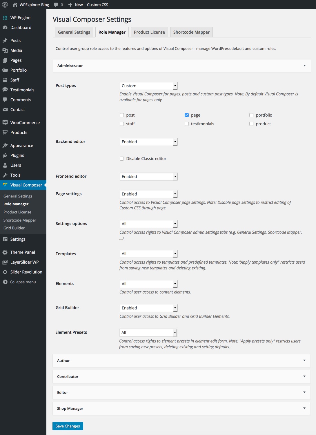 Visual Composer Role Manager