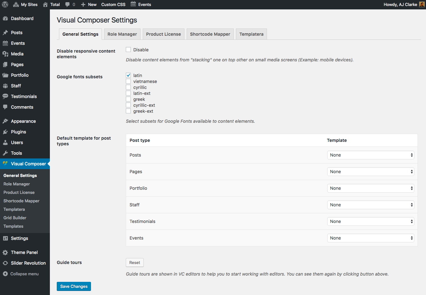 Visual Composer Settings