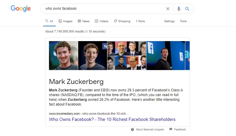 Google Voice Search for Who owns Facebook