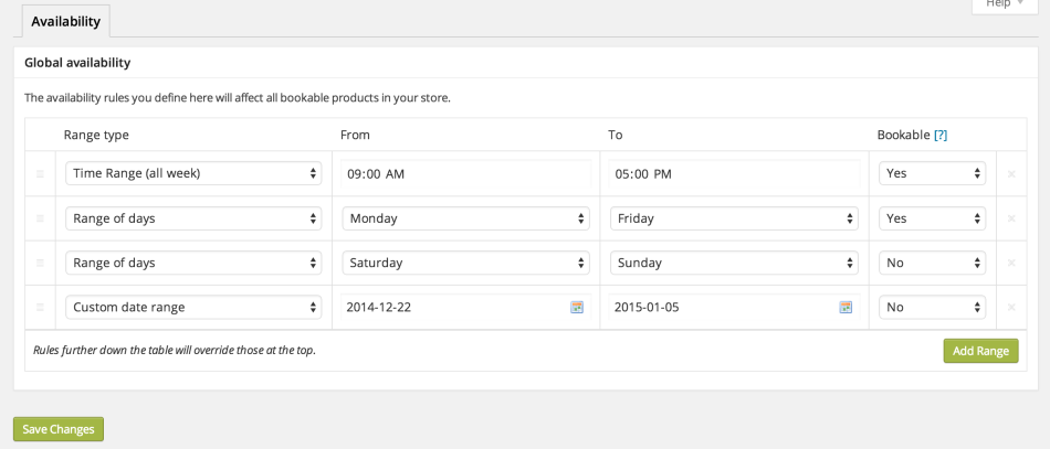 woocommerce bookings availability settings