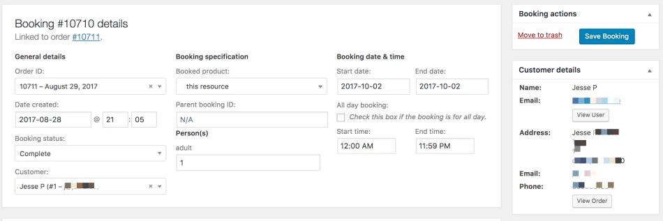 woocommerce bookings edit booking details