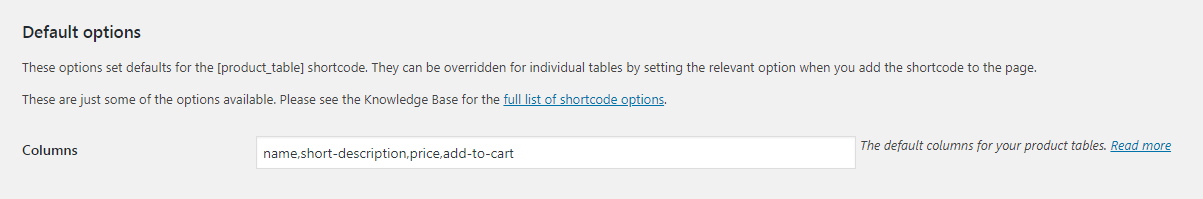 WooCommerce Product Table Columns