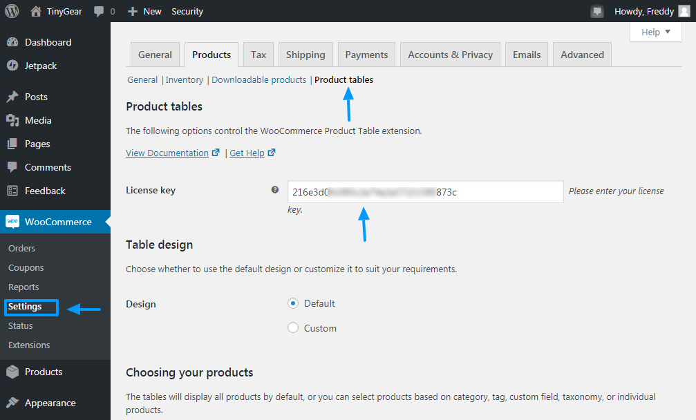 woocommerce product table license