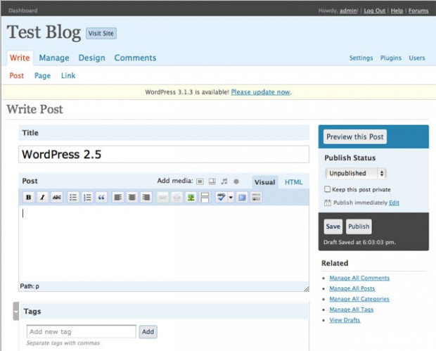 wordpress 2.5 post editor
